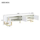 Modern TV Stand with Metal Legs and Gold Handles for TVs Up to 80'', Media Console Table with Cabinets and Adjustable Shelves, Luxury TV Cabinet with Geometric Lines for Living Room, White