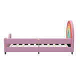 Rainbow Upholstered Daybed Low to The Ground Design Cute Style Princess Bed for Boys & Girls, Teens, Colorful & Pink