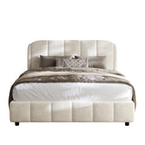 Queen Size Platform Bed with Boucle Fabric, Soft Boucle Fabric Upholstered Platform bed with Curve-Shaped Design Headboard, Beige, Easy Assembly