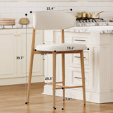 Set of 2 Counter Height Bar Stools, Upholstered Bar Chairs with Metal Legs for Kitchen Island, Dining Room