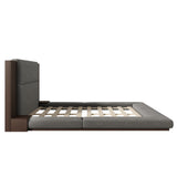 Floor Upholstered Platform Bed with Extended Wood Headboard & Bedside Shelf,No Box Spring Needed