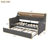 Twin Size Daybed with Trundle Bed, Upholstered Daybed with Charging Station and LED Lights