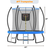 Trampoline with Basketball Hoop, Enclosure net and Ladder, Outdoor Trampoline for Kids, Recreational Backyard Trampoline