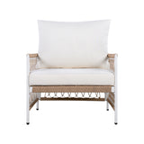 3-Piece Bohemian Outdoor Furniture Set with 2 Lounge Chairs & Glass Top Side Table - Handwoven Rope & Powder-Coated Steel Frame - Waterproof Cushions Patio Conversation Set for Garden, Poolside