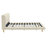 Beige Chunky Headboard Bed Frame, Solid Rubberwood Legs