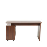 55.1''L, Walnut Home Office L-Shaped Executive Desk , Height Adjustable Desk with Storage Drawers and Cabinet