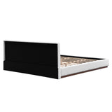 Elegant White Fabric Upholstered Bed With Nice Wood Grain Textured Solid Wood Base Frame,White