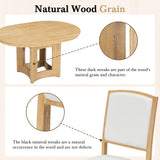 Farmhouse Extendable Round Dining Table Set for 4, 5-Piece Kitchen Table Set with 4 Upholstered Chairs and 16inch Removable Leaf for Small Places