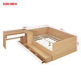 Full size Wooden Platform Bed with 6 Drawers, Shelves and Dressing Table, Natural