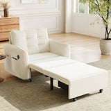 3-in-1 Accent Chair Sleeper Bed, Pull-Out Chaise Lounge, Chenille Single Sofa Bed with USB Ports & Storage Pocket