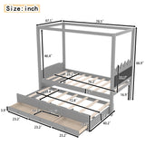 Twin Size Platform Bed Canopy Bed Frame with Upholstered Crown Headboard, Pull-Out Trundle & 3 Drawers
