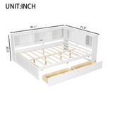 Queen Size Wood Daybed with Storage Shelves & 2 Drawers, Modern Platform Bed Frame with USB and LED