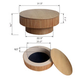 31.5" Round Coffee Table with Hidden Storage, Minimalist Fluted Accent Table Center Table, Natural