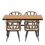 5-Piece Outdoor Dining Set, Rectangular Table with PE Rattan Rope-Woven Chairs & Cushions, Weather-Resistant Patio Furniture, Brown