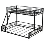 Twin XL over Queen Floor Bunk Bed Frame with Ladder and Safety Guardrails, Easy Assemble, Black