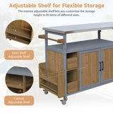 Rolling Patio BBQ Serving Cart Farmhouse Outdoor Kitchen Cart with Stainless Steel Top, Spice Rack, Towel Rack, Lockable Wheels,Gray&Brown