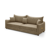King Pull-out Sleeper Sofa Bed with 3 Pillows, 3-in-1 Convertible Sofa Velvet Upholstered Recliner Lounge Couch, Camel