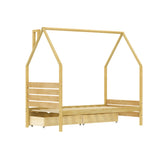 Twin Size Kid Platform Bed Frame House Bed Montessori Bed with 2 Storage Drawers & Headboard, Natural