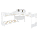 Twin Size L-Shaped Bunk Bed with Built-in Desk, Loft Bed with 4 Storage Drawers, USB Ports, Corner Bunk Bed