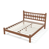 Queen Size Platform Bed Frame Bamboo Bed with Diamond-shaped Headboard, Brown