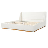 Luxury Wingback Upholstered Platform Bed, King Size Bed Frame with Solid Rubberwood Legs