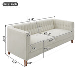 76" Modern 3-Seater Sofa, Chenille Upholstered Couch with Channel Tufted Backrest & Solid Birch Wood Legs