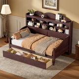Twin Size Daybed Platform Bed with Storage Drawers & Storage Bookcase Headboard, Espresso
