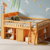 Full Size Loft Bed with Built-in Shelves & LED Headboard Light
