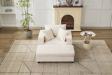 Chaise Lounge with Removable Ottoman, Corduroy Upholstered Armchair Accent Chair Sleeper Sofa Chair, Beige