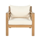 Outdoor Acacia Wood Patio Chair, Farmhouse Armchair with Water-Resistant Cushions for Garden, Balcony, Backyard, Light Teak+Beige
