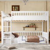 Queen Bunk Bed with Ladder and Guardrails, Detachable Bed Frame, White