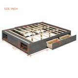 Queen Platform Bed Frame with 4 Drawers & Footboard Storage Cubby, No Headboard, No Box Spring Needed