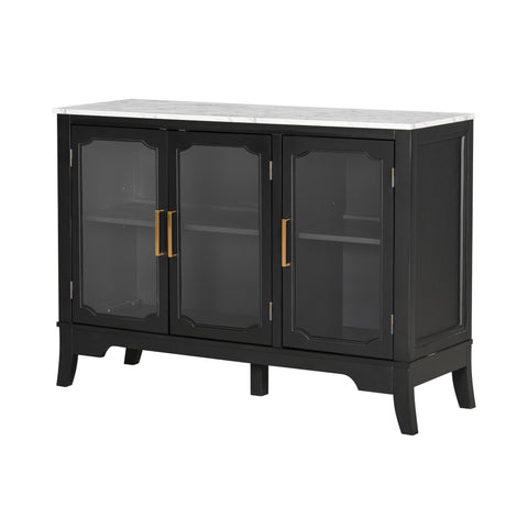 3-Door Sideboard Storage Cabinet, Stylish Style Large Storage Space, Black and White