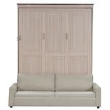 Queen Size Murphy Bed with Sofa & LED Lights, Space Saving Wall Bed Unit with Upholstered Sofa