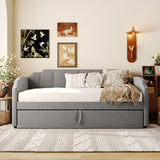 Twin to King Size Upholstered Daybed with Pop-Up Trundle & USB Charging Ports, Linen Fabric, 400LBS Capacity