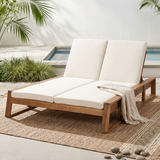 Outdoor Double Chaise Lounge with Adjustable Back&Water-Resistant Cushion, Weather-Resistant Patio Daybed Sun Lounge Chair, Beige&Natural