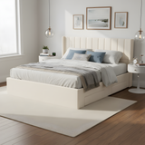 King Size Upholstered Platform Bed Frame with Storage Drawers & Headboard, Beige