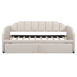 Twin to King Upholstered Daybed, Extendable Sofa Beds with Pop Up Twin Trundle Bed & USB Ports, Beige