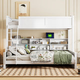 Twin XL Over Queen Bunk Bed with Storage Cabinets and USB Ports, Sturdy Pine Wood Construction