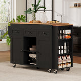 Rolling Kitchen Island with Extendable Dining Table, Kitchen Cart Storage Cabinet Island Table with Drawers & Power Outlet, Black