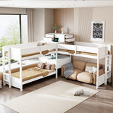 Twin Size L-Shaped Bunk Bed with Built-in Desk, Loft Bed with 4 Storage Drawers, USB Ports, Corner Bunk Bed