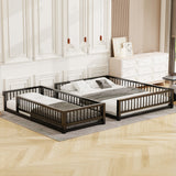 Twin XL over Queen Floor Bunk Bed Frame with Ladder and Safety Guardrails, Easy Assemble, Black