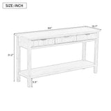 60"W Fir Veneer Console Table, Entryway Table Sofa Table Accent Table Hallway Table with Drawers & Honeycomb Design, Natural
