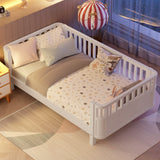 Twin Wood Platform Bed Daybed with Safety Rails, Sofa Bed Low Profile Toddler Bed Frame, White