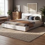 King Size Upholstered Platform Bed Frame with Soft Padded Headboard, White