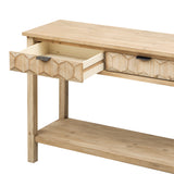 60"W Fir Veneer Console Table, Entryway Table Sofa Table Accent Table Hallway Table with Drawers & Honeycomb Design, Natural
