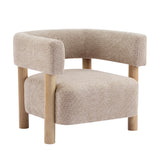 Accent Chair, Boucle Upholstered Armchair, Wood Single Sofa Lounge Chair