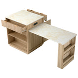 Extendable Kitchen Island Storage Dining Table with 2 Drawers, Power Outlet & Side Open Shelves, Natural