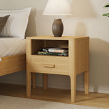 Solid Bamboo Nightstand Mid-Century Modern End Table Bedside Table with Drawer & Open Shelf