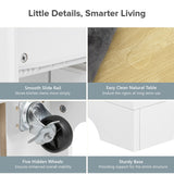 Kitchen Island with 6 Drawers, Pull Out Trash Can Storage, Rolling Kitchen Island on 5 Wheels with Drop Leaf, Power Outlet, 5 Open Side Racks for Kitchen, Dining Room, White